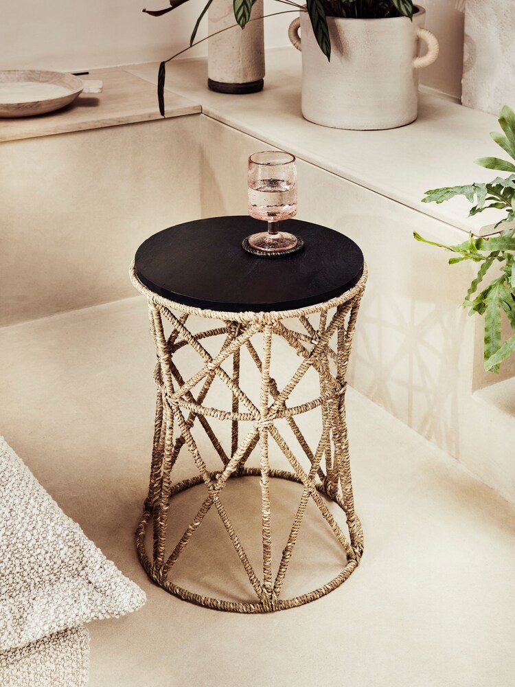 French Connection Mango Wood and Jute Chamak Side Table - Image 1 of 5
