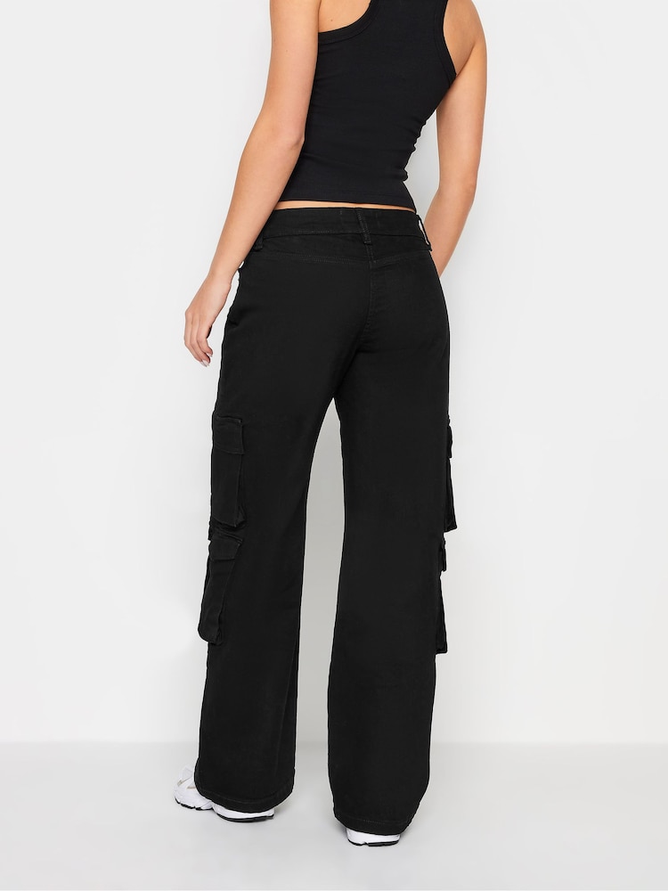 PixieGirl Petite Black Multi Pocket Loose Cargo Trousers - Image 6 of 6