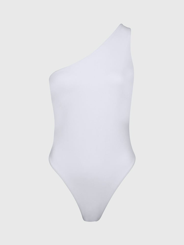 Calvin Klein Core Archive One Shoulder One Piece White Swimsuit - Image 4 of 4