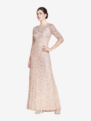 Adrianna Papell Natural 3/4 Sleeve Beaded Mermaid Gown - Image 1 of 4