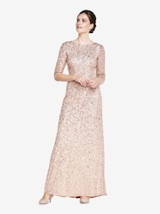 Adrianna Papell Natural 3/4 Sleeve Beaded Mermaid Gown - Image 3 of 4
