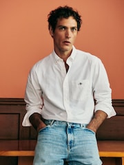 GANT White Regular Fit Classic Oxford Logo 100% Cotton Shirt - Image 1 of 8