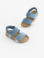 Niebieski w dinozaury - Leather Touch Fastening Corkbed Sandals - Image 1 of 5