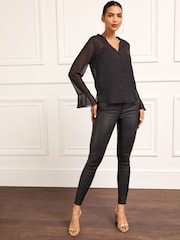 Black V-Neck Long Sleeve Blouse - Image 2 of 6