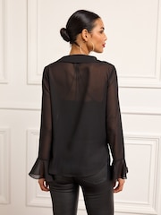 Black V-Neck Long Sleeve Blouse - Image 3 of 6