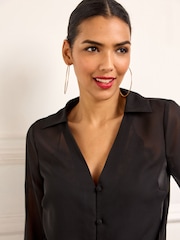 Black V-Neck Long Sleeve Blouse - Image 4 of 6