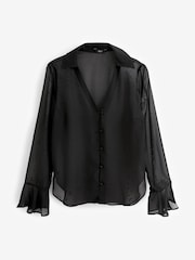 Black V-Neck Long Sleeve Blouse - Image 5 of 6
