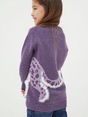 FatFace Purple Leopard Knitted Crew Jumper - Image 2 of 4