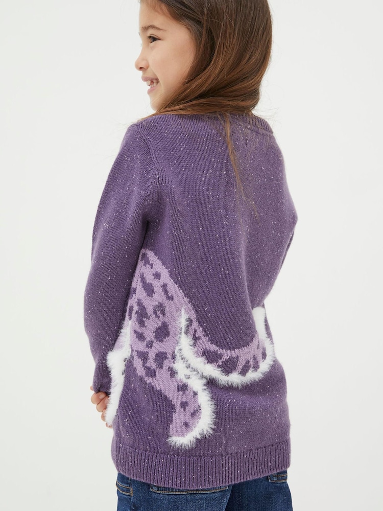 FatFace Purple Leopard Knitted Crew Jumper - Image 2 of 4