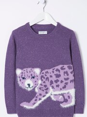 FatFace Purple Leopard Knitted Crew Jumper - Image 4 of 4
