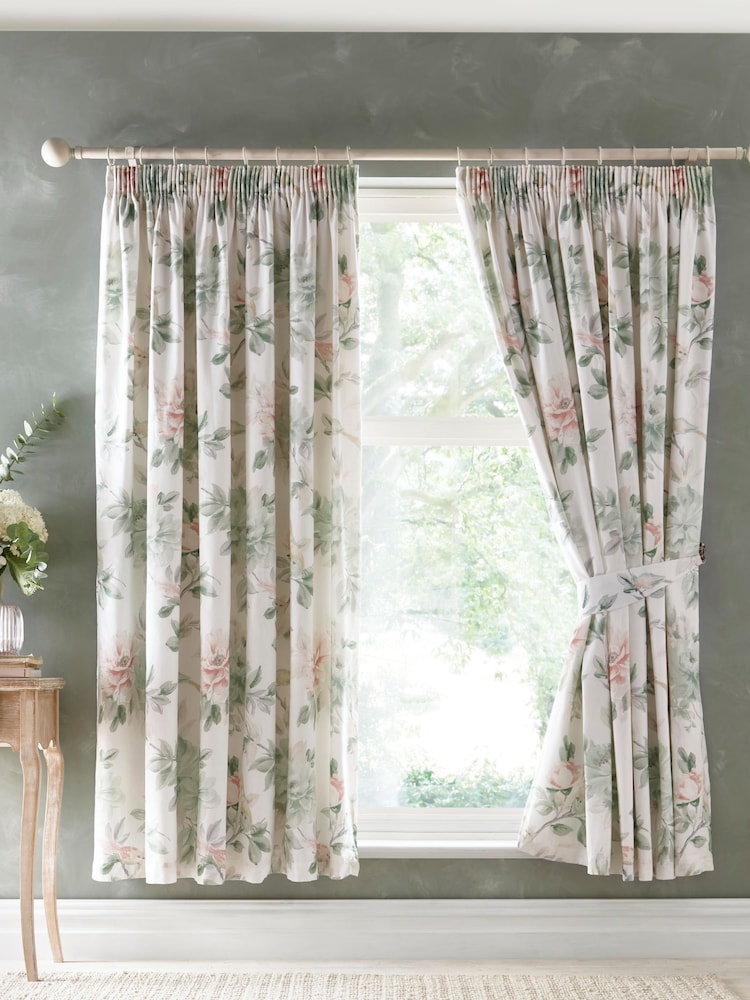 Appletree Green Campion Pencil Pleat 100% Cotton Curtains - Image 1 of 3