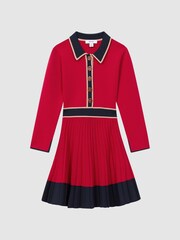 Reiss Red Mia Junior Knitted Polo Skater Dress - Image 2 of 7