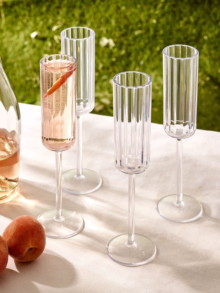 Clear Hollis Plastic Picnic Drinkware Set of 4 Flute Glasses - Image 1 of 4 Clear Hollis Plastic Picnic Drinkware Set of 4 Flute Glasses - Image 1 of 4