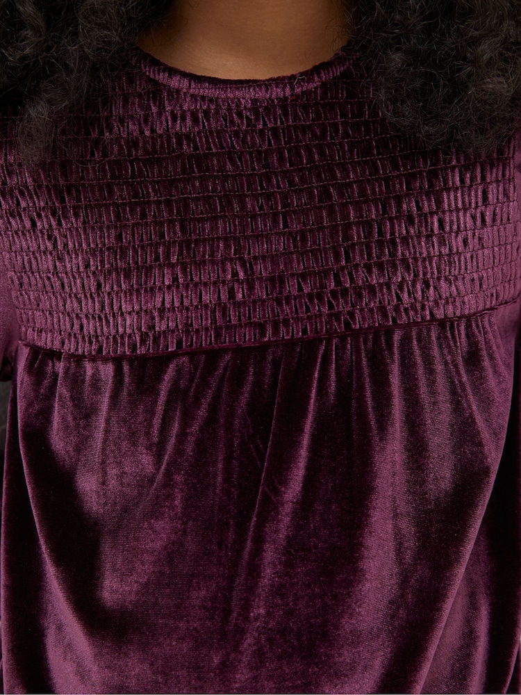 FatFace Purple Darcey Velvet Smocked Top - Image 3 of 3