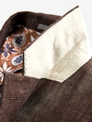 Brown Slim Fit Signature Leomaster Italian 100% Linen Suit Jacket - Image 10 of 12