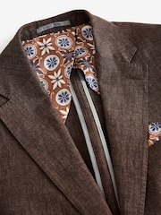 Brown Slim Fit Signature Leomaster Italian 100% Linen Suit Jacket - Image 9 of 12