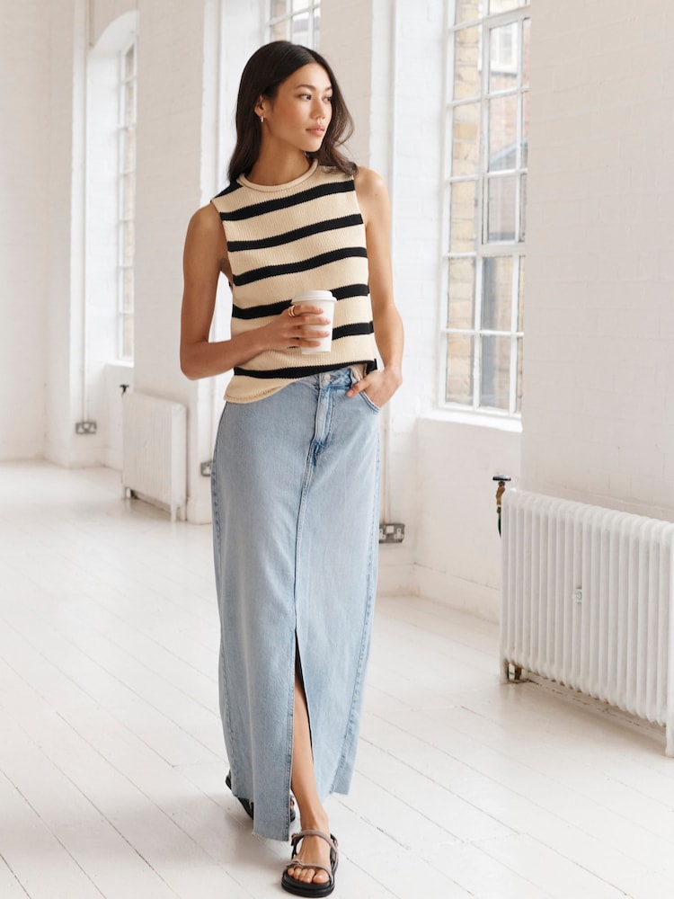 Neutral/Black Stripe Roll Edge Tank - Image 1 of 6
