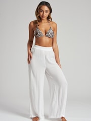 South Beach White Crinkle Vicose Wide Leg Trousers - Image 1 of 5