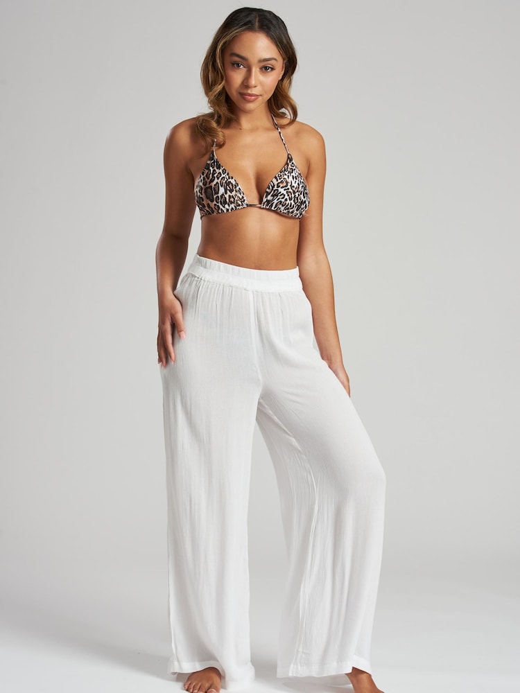 South Beach White Crinkle Vicose Wide Leg Trousers - Image 1 of 5