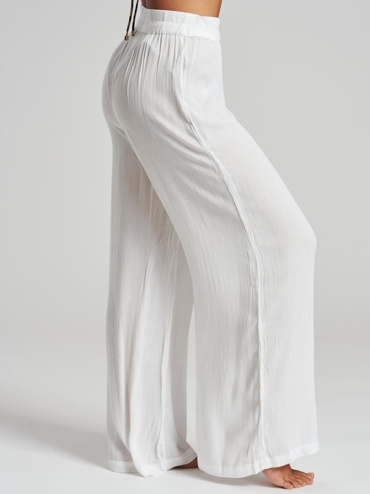 South Beach White Crinkle Vicose Wide Leg Trousers - Image 2 of 5 South Beach White Crinkle Vicose Wide Leg Trousers - Image 2 of 5