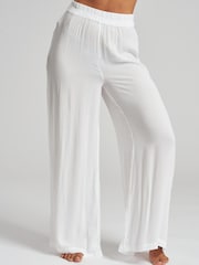 South Beach White Crinkle Vicose Wide Leg Trousers - Image 3 of 5