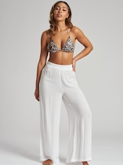 South Beach White Crinkle Vicose Wide Leg Trousers - Image 4 of 5