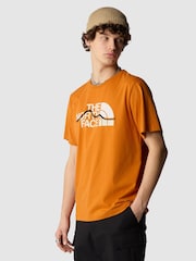 The North Face Orange Mens Mountain Line Short Sleeve 100% Cotton T-Shirt - Image 1 of 3
