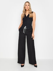 Long Tall Sally Black Contrast Waistband Wide Leg Trousers - Image 1 of 4