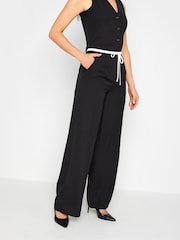 Long Tall Sally Black Contrast Waistband Wide Leg Trousers - Image 3 of 4