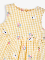 JoJo Maman Bébé Yellow Gingham Duck Floral Embroidered Dress - Image 2 of 2
