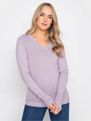 Long Tall Sally Purple Fine Gauge V-Neck Jumper - Image 1 of 3