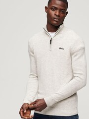 Grau - Superdry Essential Henley-Strickpullover mit Stickerei - Bild 1 von 6