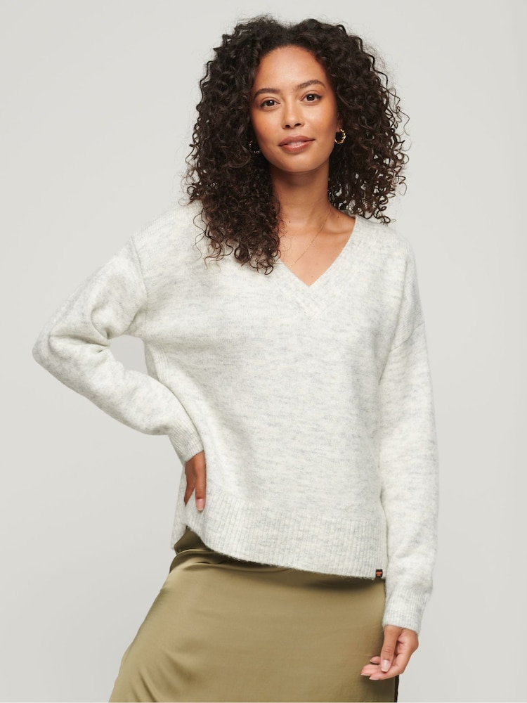 Grau - Superdry Oversize-Pullover mit V-Ausschnitt - Bild 1 von 6