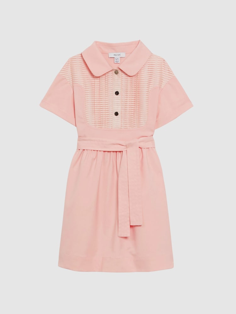 Reiss Pink Wren 4-9 yrs Collared Belted Short Sleeve Dress - Image 2 of 5