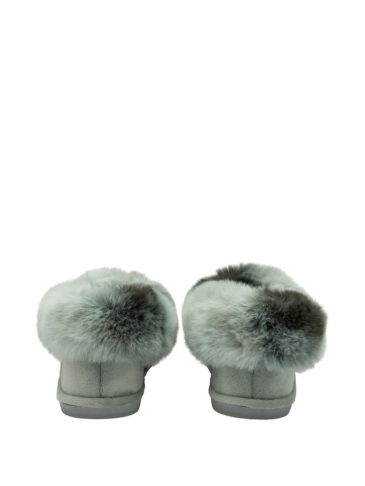 Dunlop Grey Ladies Faux Fur Full Slippers - Image 3 of 4