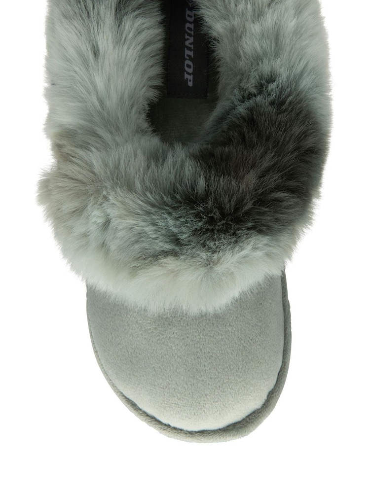 Dunlop Grey Ladies Faux Fur Full Slippers - Image 4 of 4