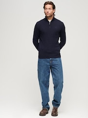 Superdry Blue Essential Embroided Knitwear Henley Jumper - Image 2 of 6