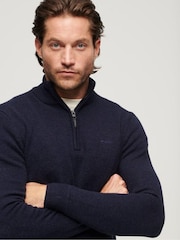 Superdry Blue Essential Embroided Knitwear Henley Jumper - Image 3 of 6