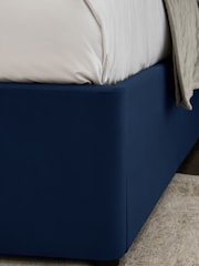 Soft Velvet Navy Blue Mayfair Upholstered Hotel Bed Frame with Ottoman Storage Bedside Tables and Lights - Image 7 of 12