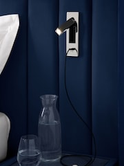 Soft Velvet Navy Blue Mayfair Upholstered Hotel Bed Frame with Ottoman Storage Bedside Tables and Lights - Image 8 of 12