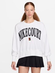 Nike White Oversized Court Heritage Varsity Over Crew Neck Graphic Tennis Sweatshirt - Image 1 of 3