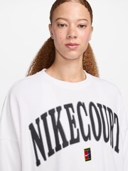 Nike White Oversized Court Heritage Varsity Over Crew Neck Graphic Tennis Sweatshirt - Image 3 of 3