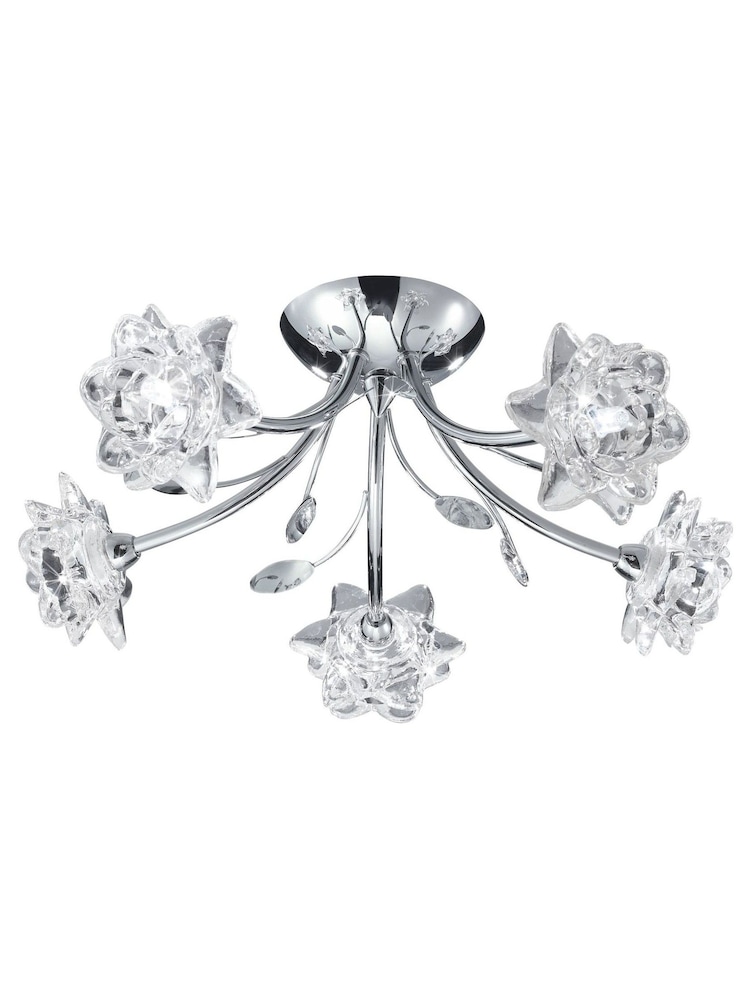 Searchlight Chrome Jessamine Clear Glass 5Lt SemiFlush Ceiling Light - Image 2 of 3 Searchlight Chrome Jessamine Clear Glass 5Lt SemiFlush Ceiling Light - Image 2 of 3