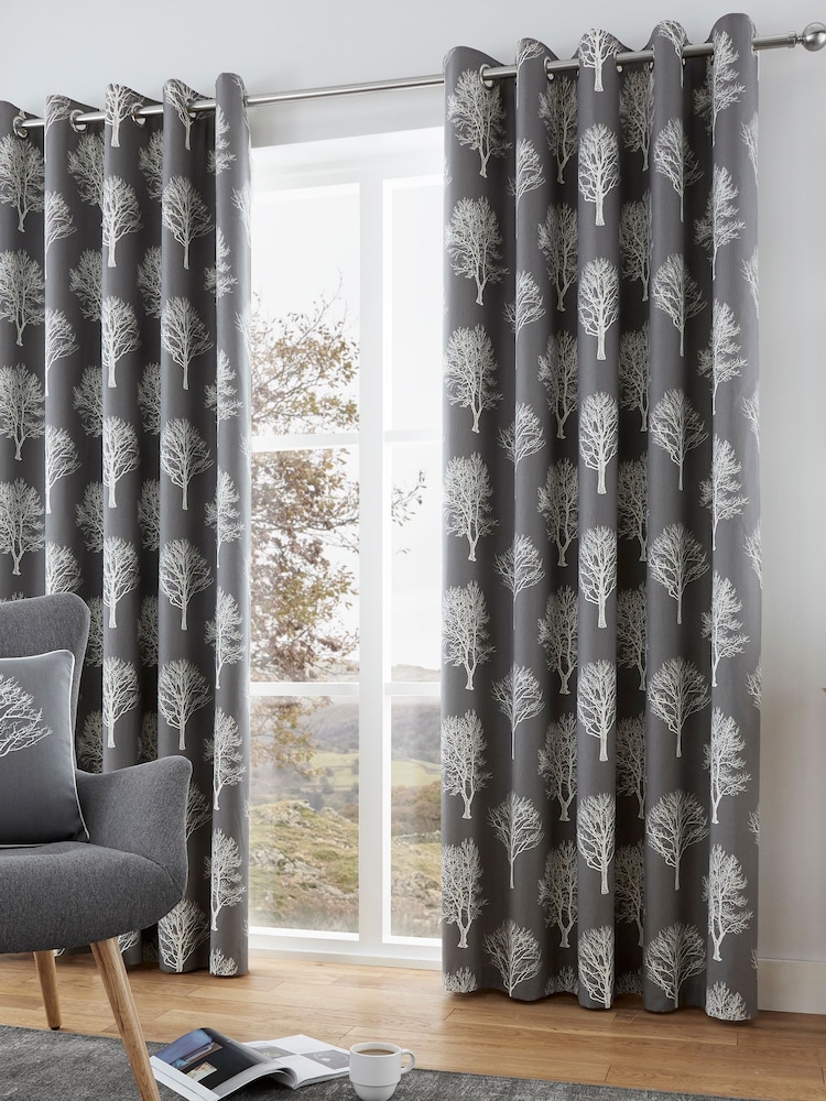 Fusion Grey Woodland Trees Eyelet Curtains - Image 1 of 1
