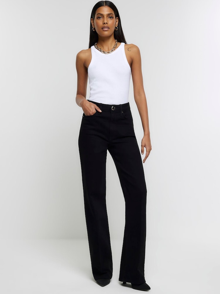 River Island Black High Rise Wide Leg Jeans - Image 1 of 4 River Island Black High Rise Wide Leg Jeans - Image 1 of 4