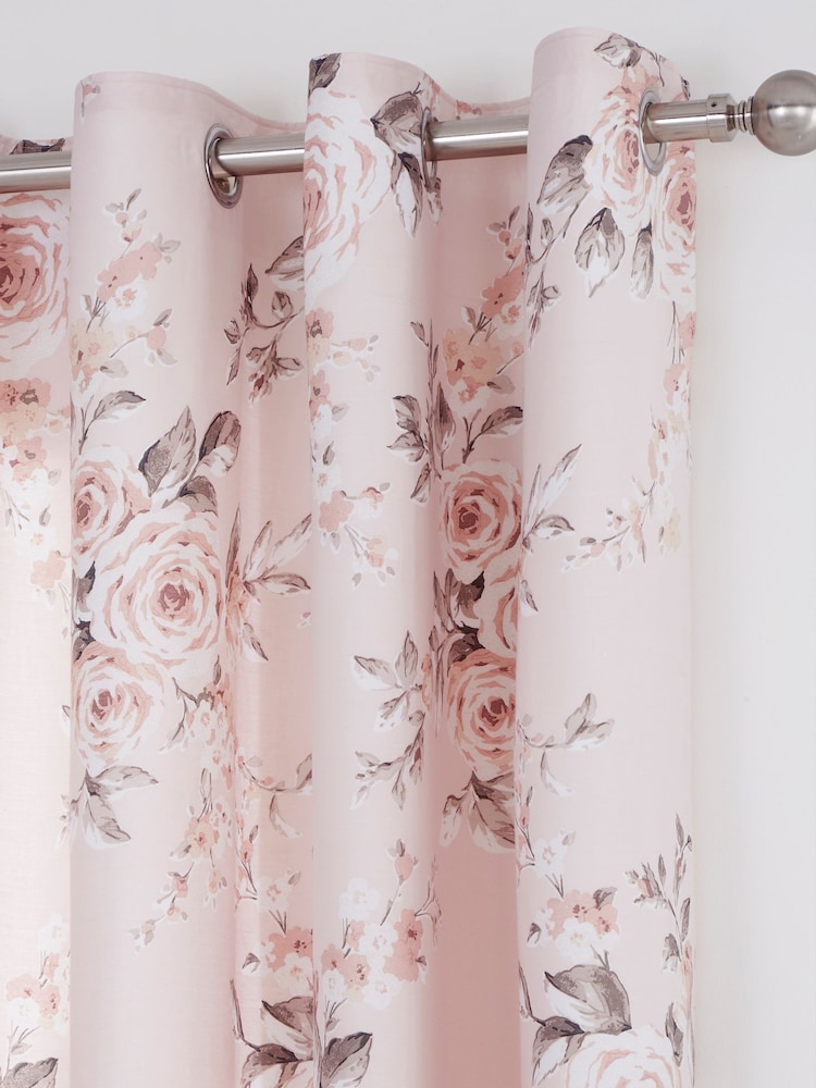 Catherine Lansfield Pink Canterbury Floral Eyelet Curtains - Image 1 of 4