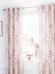 Catherine Lansfield Pink Canterbury Floral Eyelet Curtains - Image 2 of 4