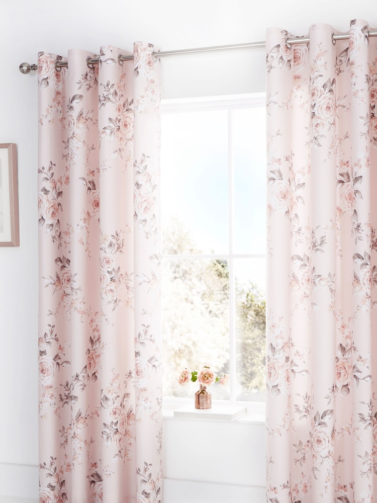 Catherine Lansfield Pink Canterbury Floral Eyelet Curtains - Image 2 of 4