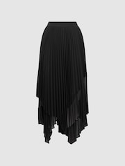 Reiss Black Dina Pleated Layered Asymmetric Midi Skirt - Image 2 of 5