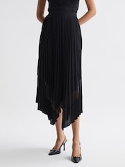 Reiss Black Dina Pleated Layered Asymmetric Midi Skirt - Image 3 of 5